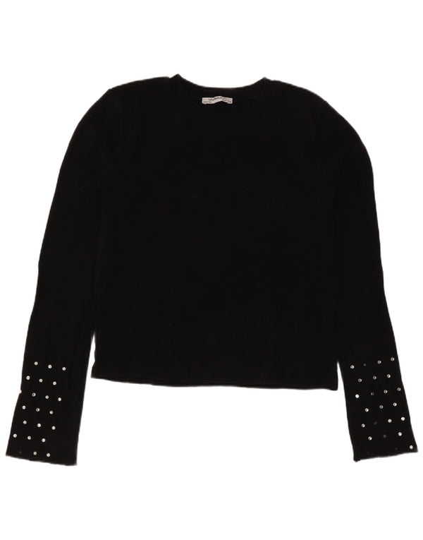 Zara Γυναικείο τοπ Trafaluc Crop μακρυμάνικο UK 10 Small μαύρο βαμβακερό