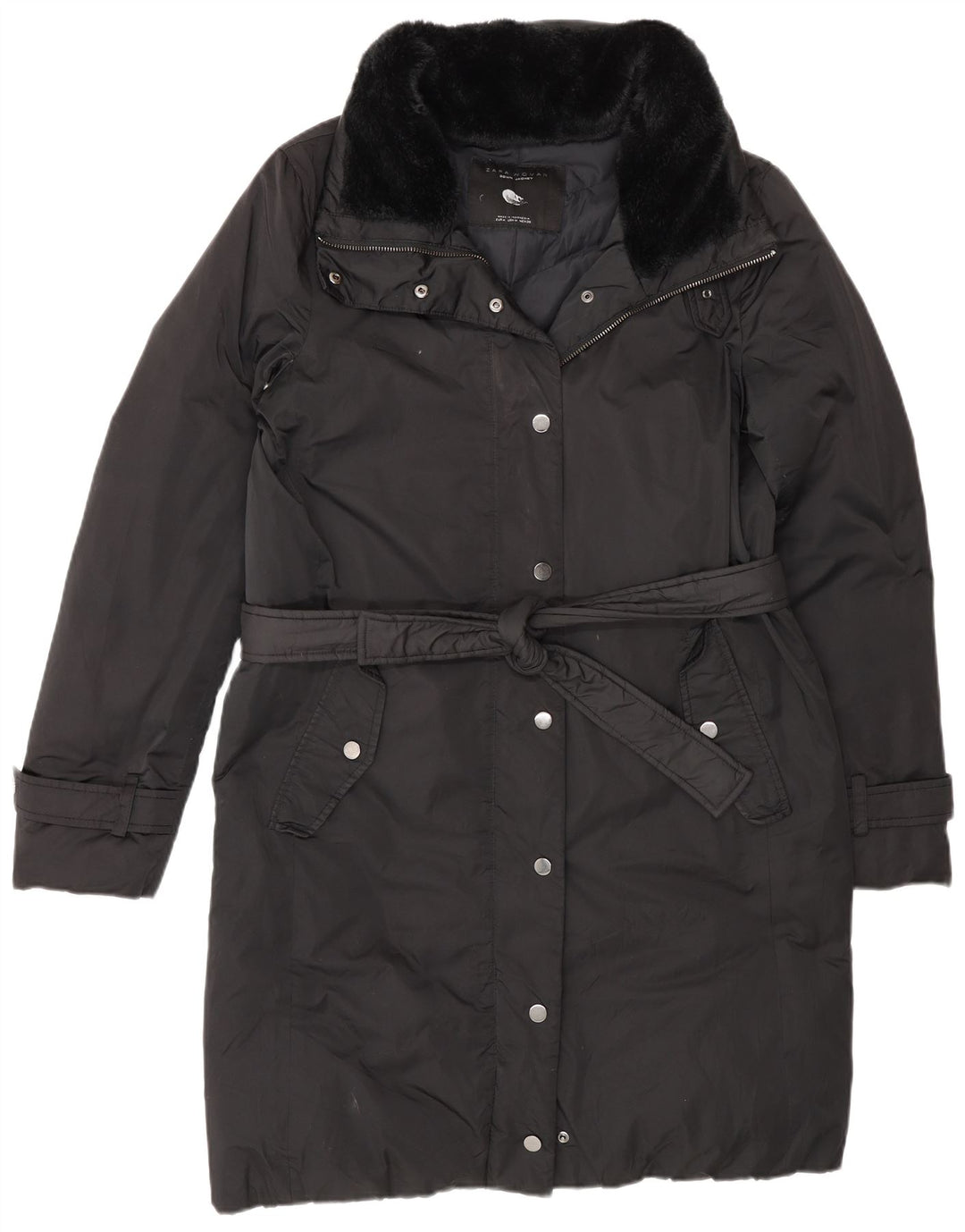 Zara Γυναικείο παλτό UK 14 Medium Black Colourblock Polyester