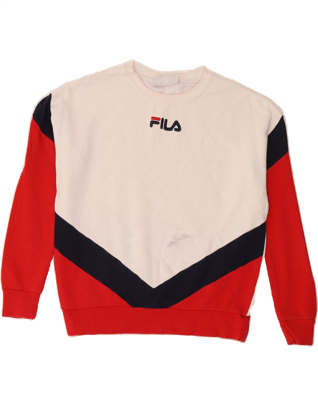 FILA Womens Oversized Sweatshirt Jumper UK 10 Small White Colourblock Vintage Fila and Second-Hand Fila from Messina Hembry 