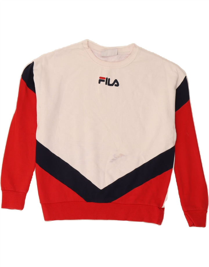 FILA Womens Oversized Sweatshirt Jumper UK 10 Small White Colourblock Vintage Fila and Second-Hand Fila from Messina Hembry 