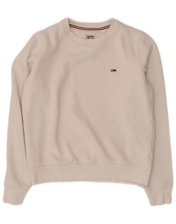 TOMMY HILFIGER Γυναικείο φούτερ μεγάλου μεγέθους Jumper UK 6 XS Λευκό βαμβακερό