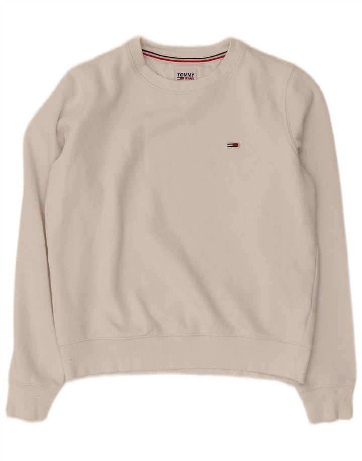 TOMMY HILFIGER Γυναικείο φούτερ μεγάλου μεγέθους Jumper UK 6 XS Λευκό βαμβακερό