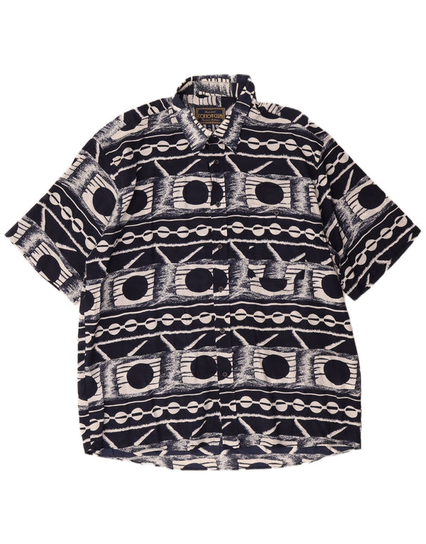 Cotton Club Mens Short Sleeve Shirt XL Navy Blue Geometric Viscose