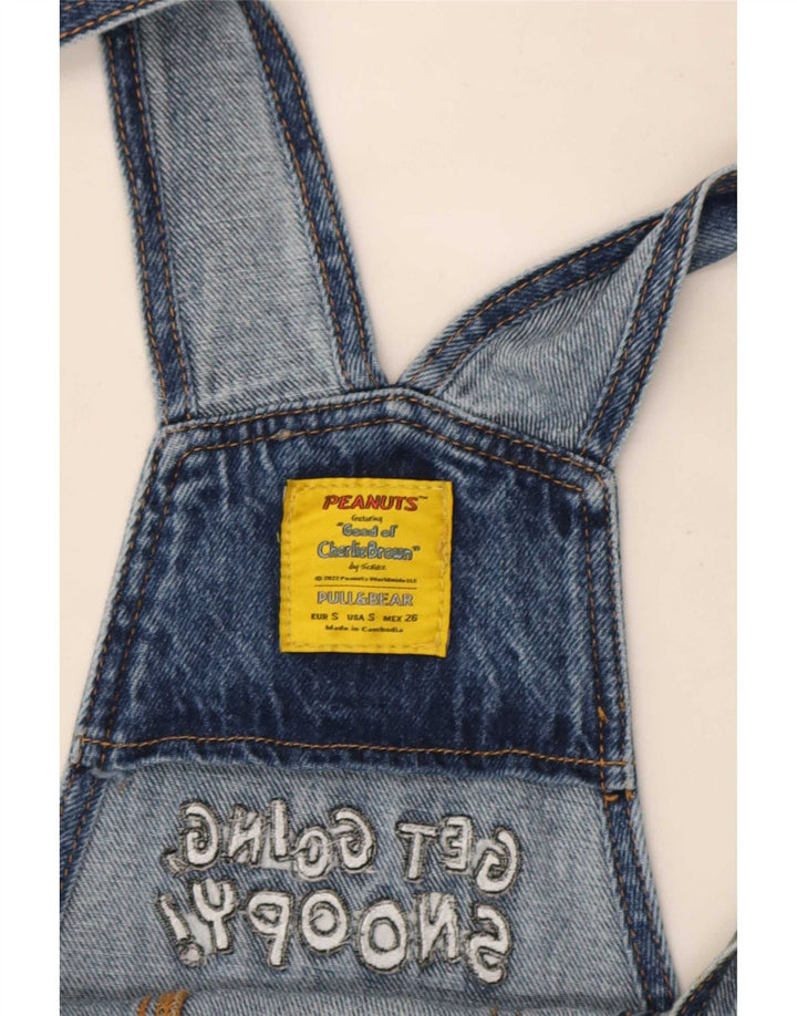 Pull & Bear Γυναικεία Dungarees Graphic Straight Jeans Small W26 L30 Blue