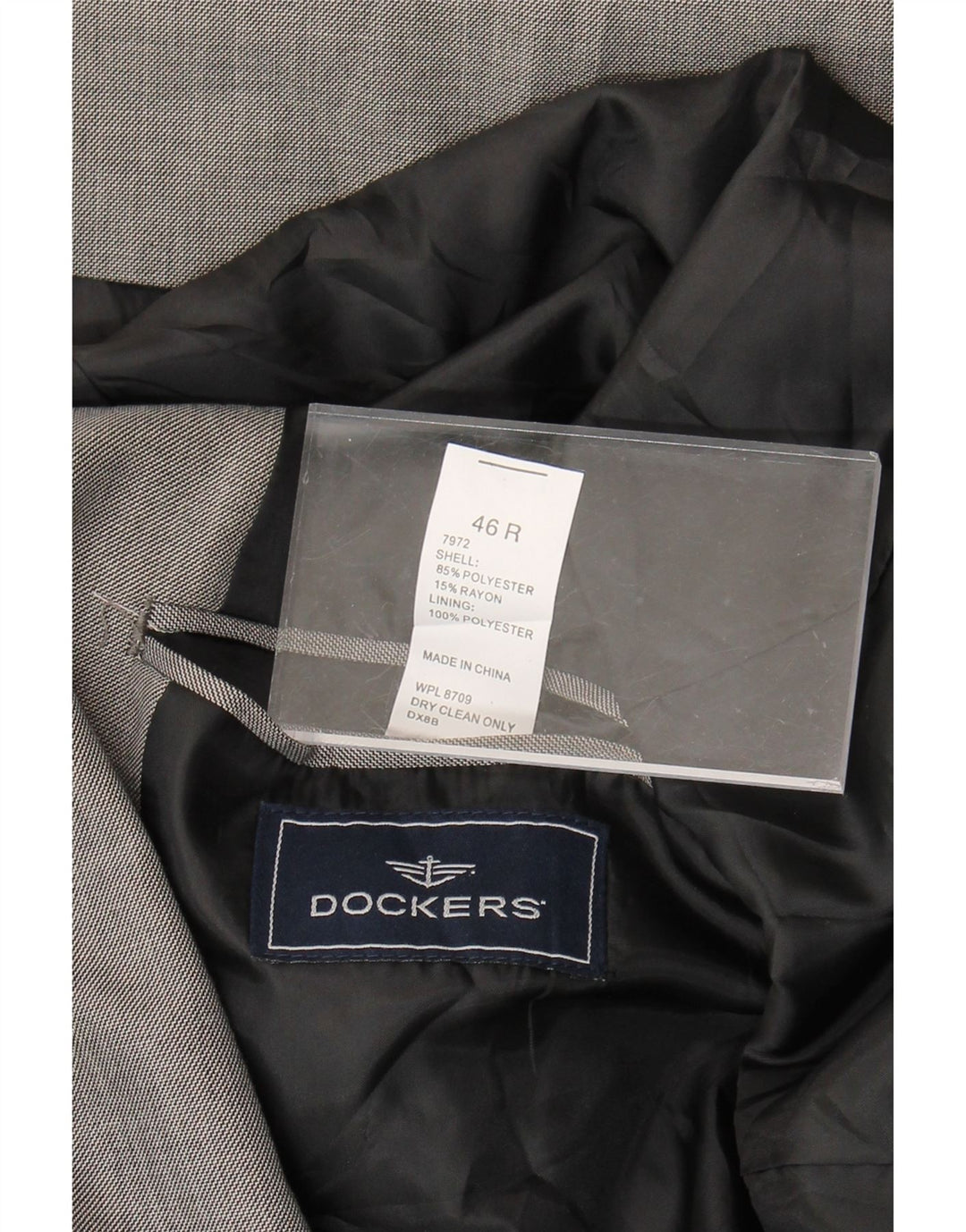 DOCKERS Mens 2 Button Blazer Jacket UK 46 3XL Grey Polyester Vintage Dockers and Second-Hand Dockers from Messina Hembry 