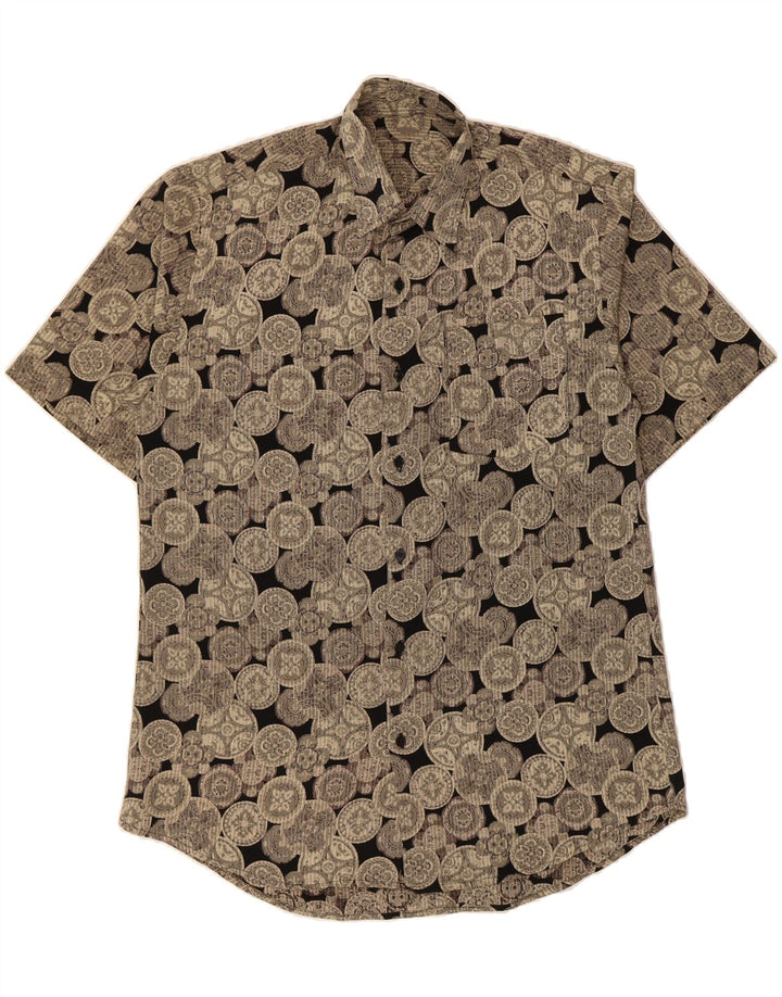 VINTAGE Mens Abstract Pattern Short Sleeve Shirt Large Grey Vintage Vintage and Second-Hand Vintage from Messina Hembry 