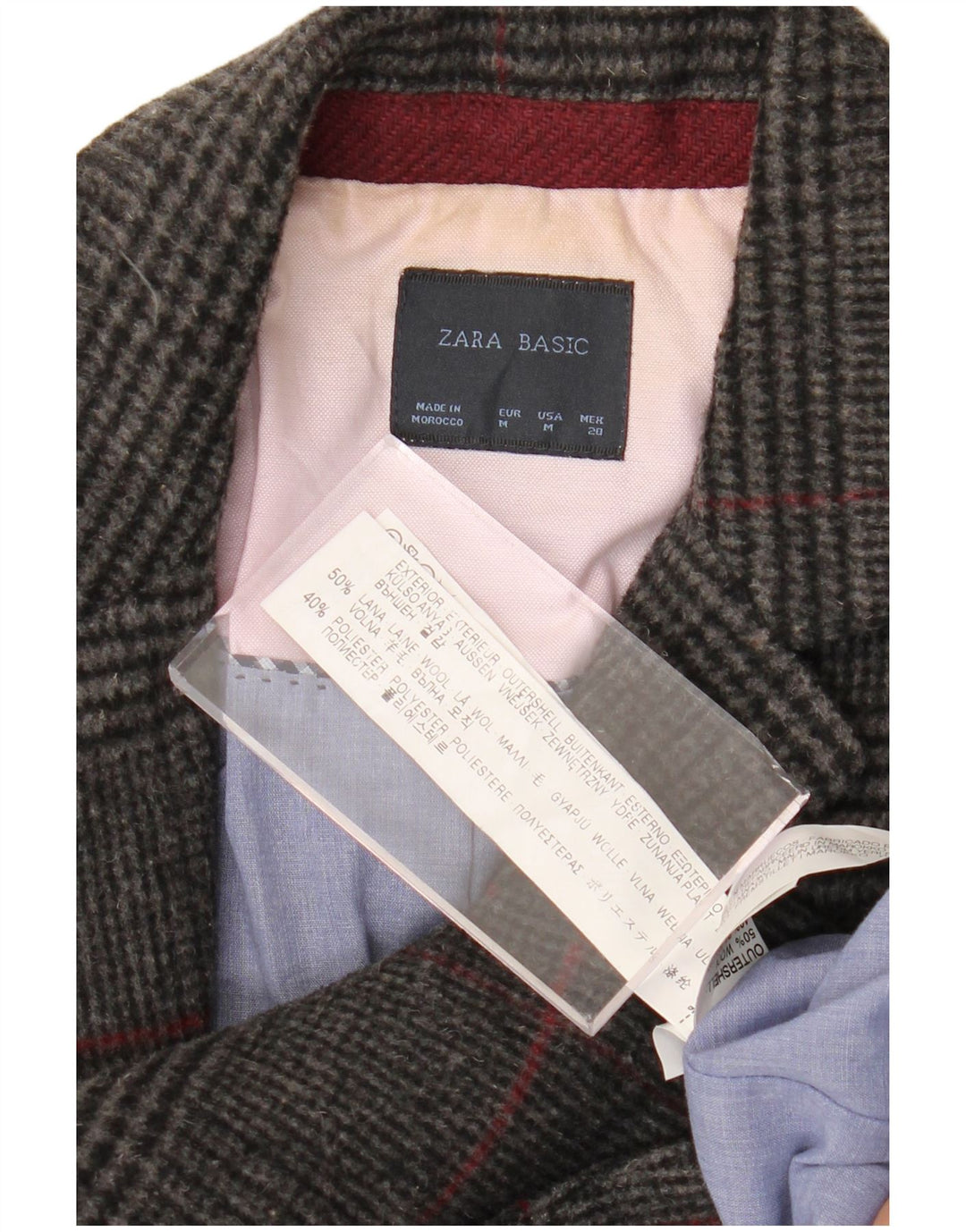 Zara Γυναικείο σακάκι 1 κουμπιού blazer UK 12 μεσαίο γκρι μαλλί Houndstooth