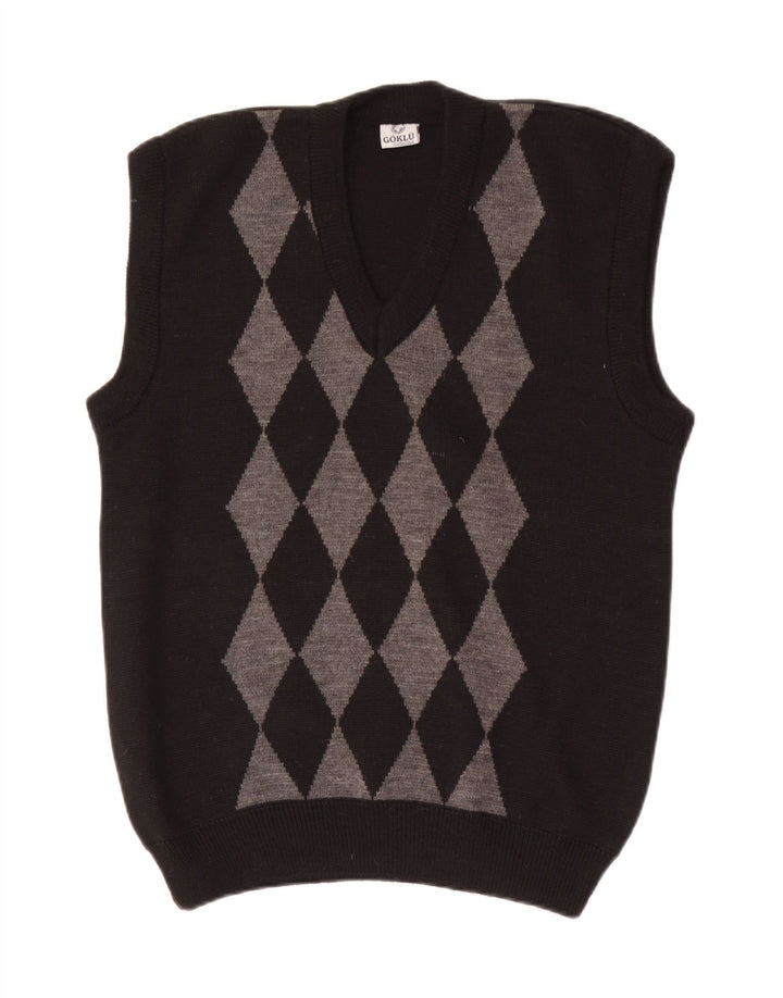 Vintage ανδρικό γιλέκο Tank Top Small Black Argyle/Diamond