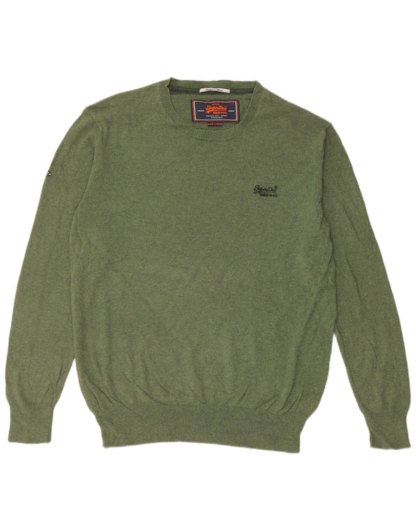 Superdry Ανδρικό πουλόβερ με λαιμόκοψη XL Πράσινο βαμβακερό