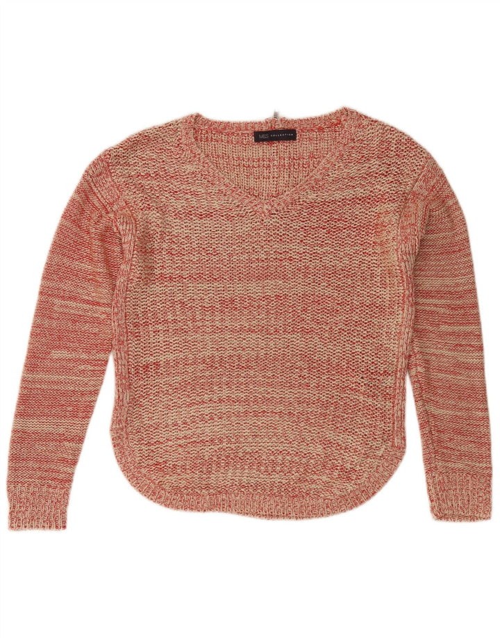 Marks & Spencer Γυναικείο πουλόβερ με λαιμόκοψη σε V UK 10 Small Red Flecked