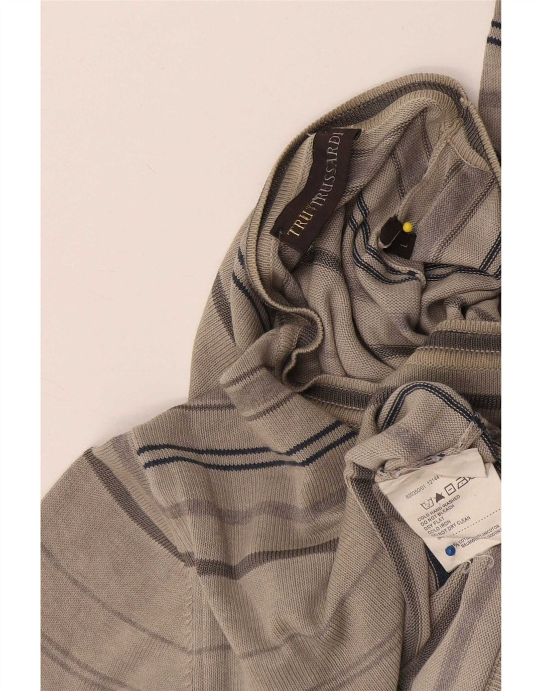 Trussardi Ανδρικό πουλόβερ με λαιμόκοψη μεγάλο γκρι βαμβακερό ριγέ