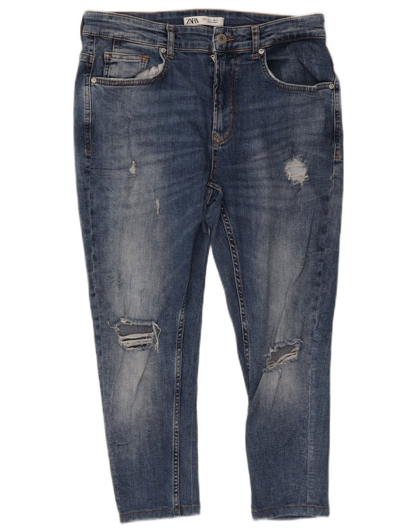 ZARA Mens Distressed Tapered Jeans EU 40 Medium W31 L22 Blue