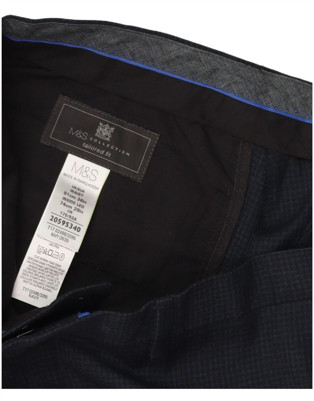 Marks & Spencer Ανδρικό παντελόνι με φόρμα W36 L29 Navy Blue Check