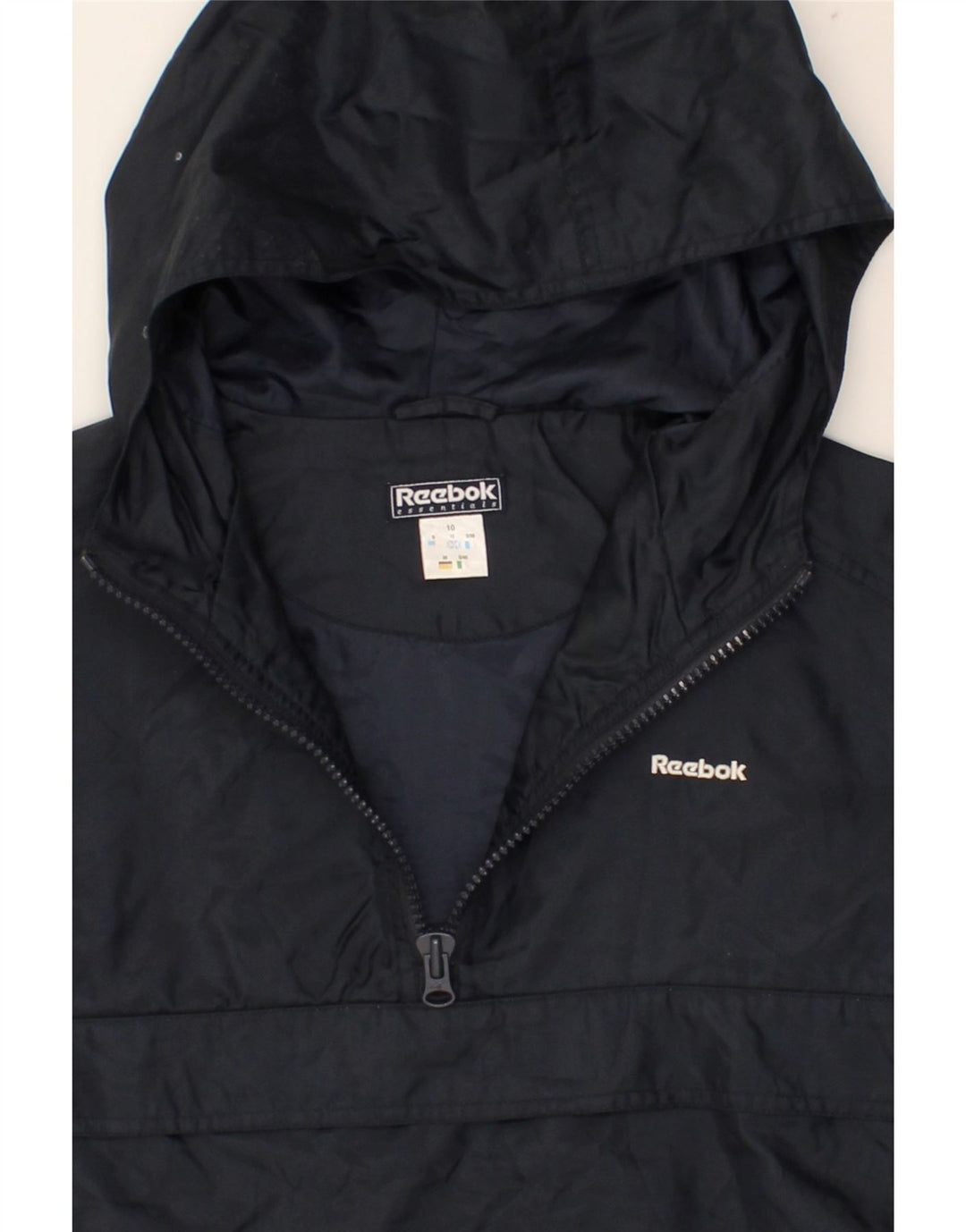 REEBOK Boys Hooded Anorak Jacket 9-10 Years Navy Blue Colourblock Vintage Reebok and Second-Hand Reebok from Messina Hembry 