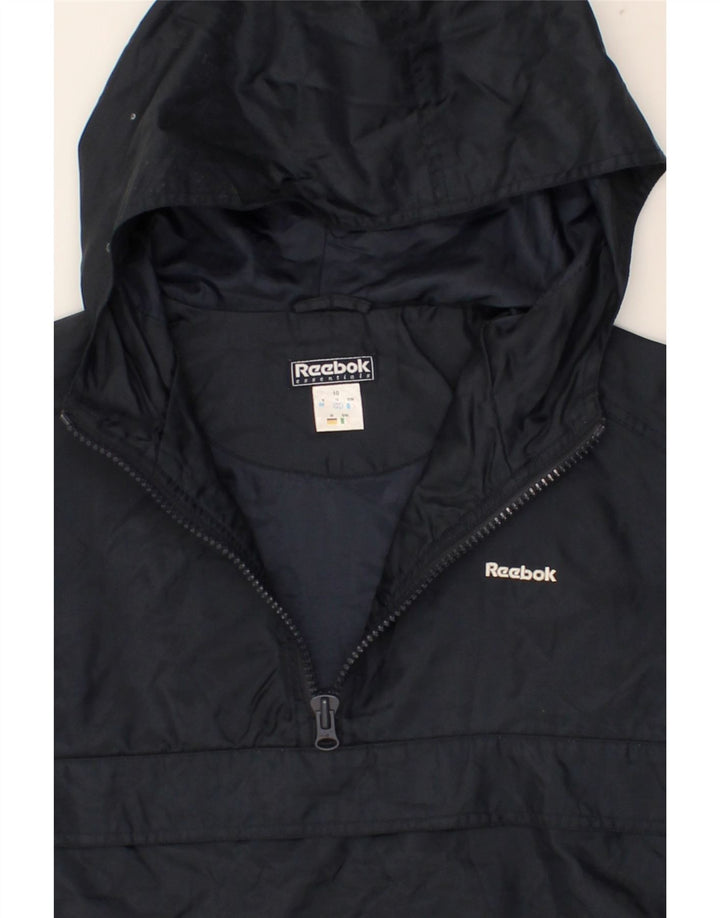 REEBOK Boys Hooded Anorak Jacket 9-10 Years Navy Blue Colourblock Vintage Reebok and Second-Hand Reebok from Messina Hembry 