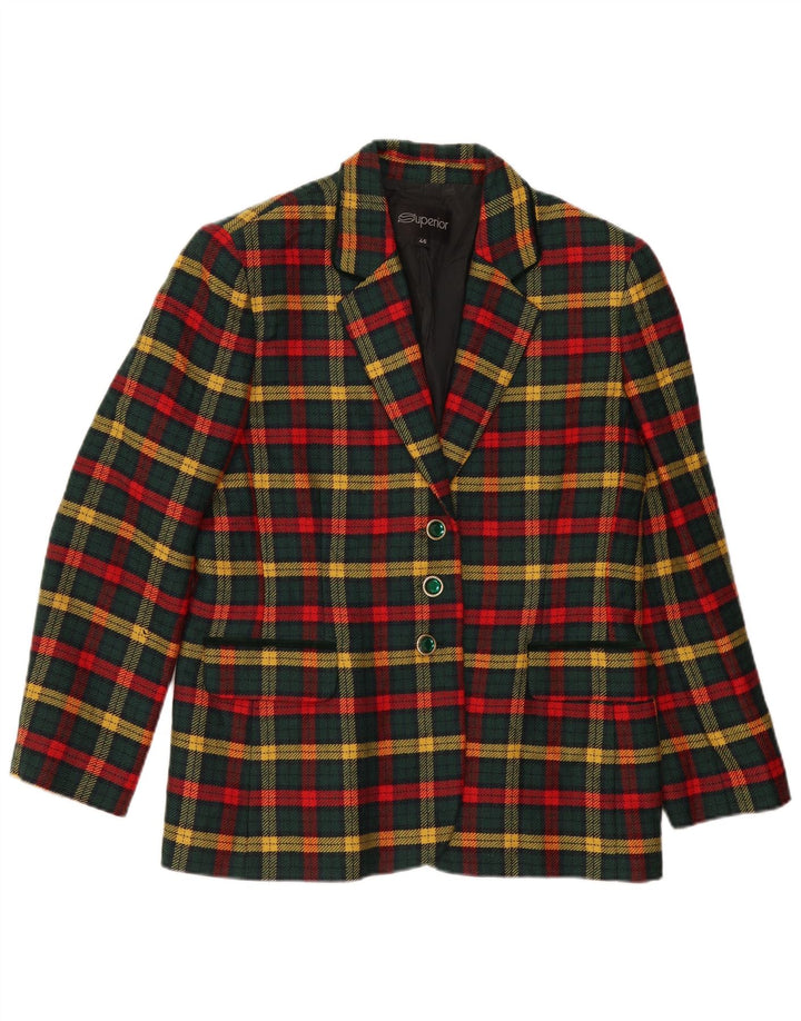 Superior γυναικείο σακάκι σακάκι με 3 κουμπιά IT 46 μεγάλο πράσινο καρό παρθένο μαλλί