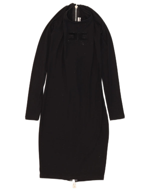 Elisabetta Franchi Γυναικείο φόρεμα γραφικό Bodycon UK 8 Small Black Viscose