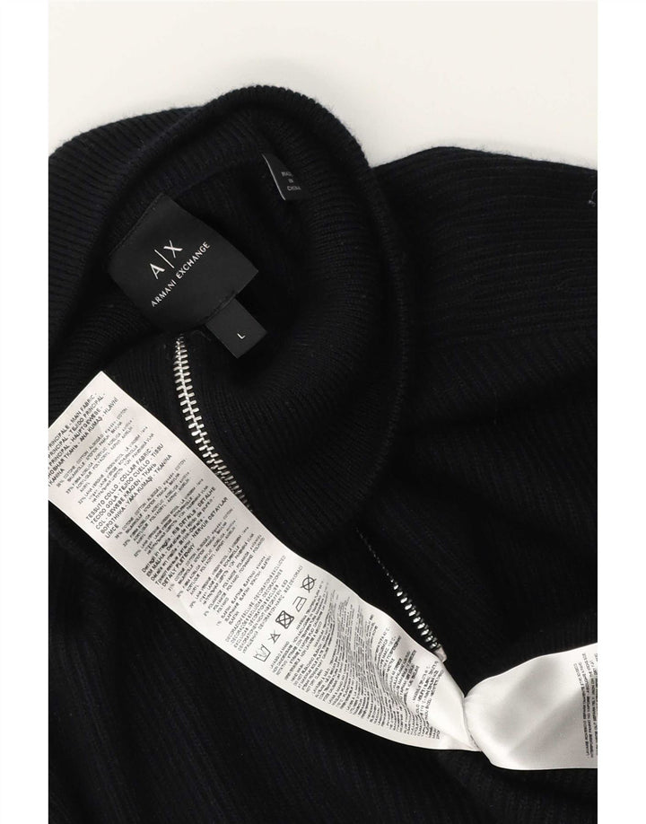 Armani Exchange Ανδρικό πουλόβερ με φερμουάρ, μεγάλο μαύρο βαμβακερό