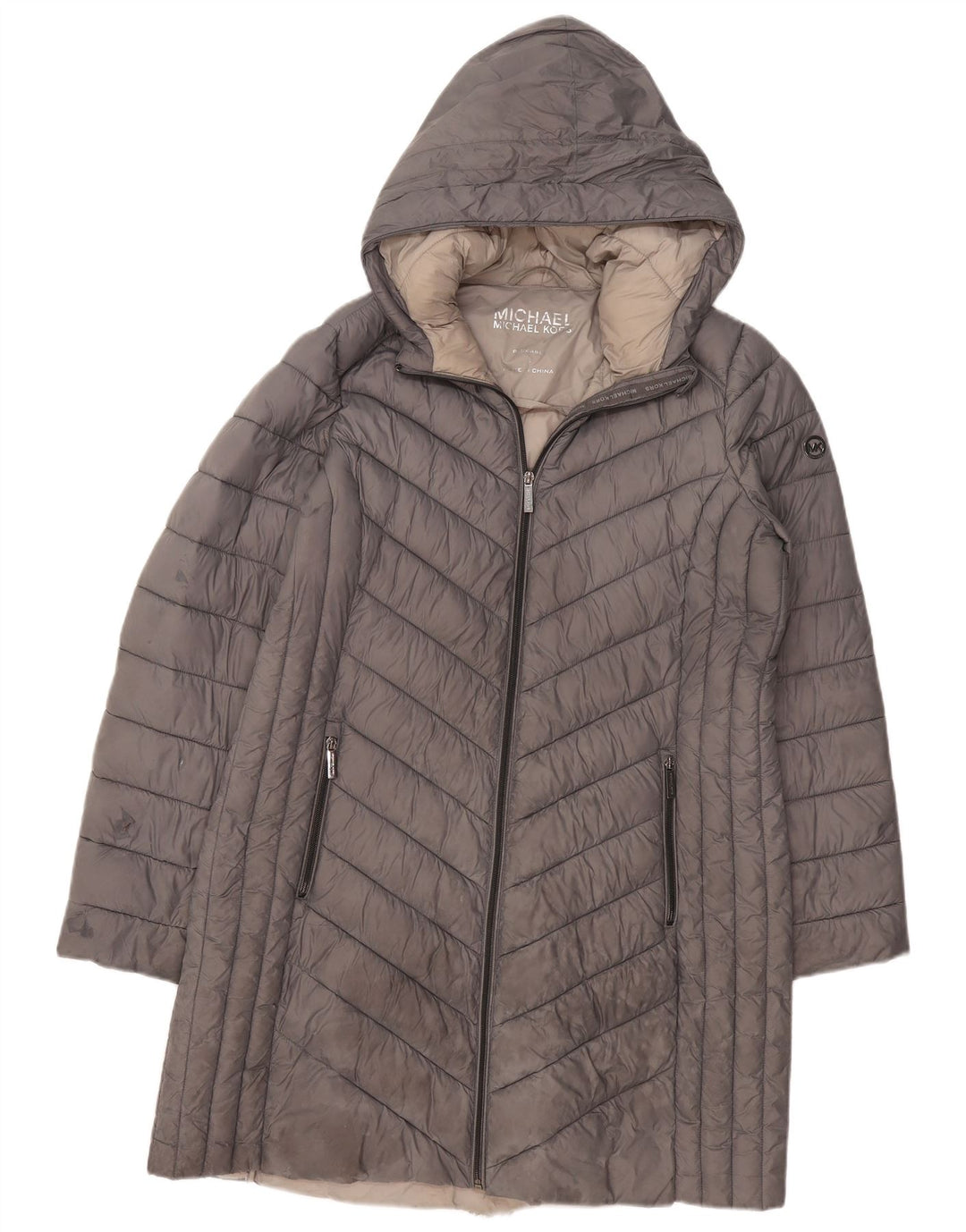 MICHAEL KORS Γυναικείο παλτό με κουκούλα UK 16 Large Grey Nylon