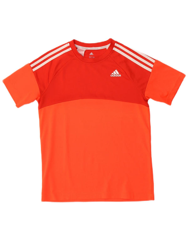 ADIDAS Boys Climalite T-Shirt Top 13-14 Years Orange Colourblock
