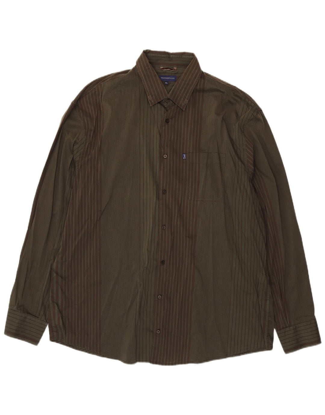 Ανδρικό πουκάμισο Trussardi Jeans 3XL Χακί ριγέ βαμβακερό