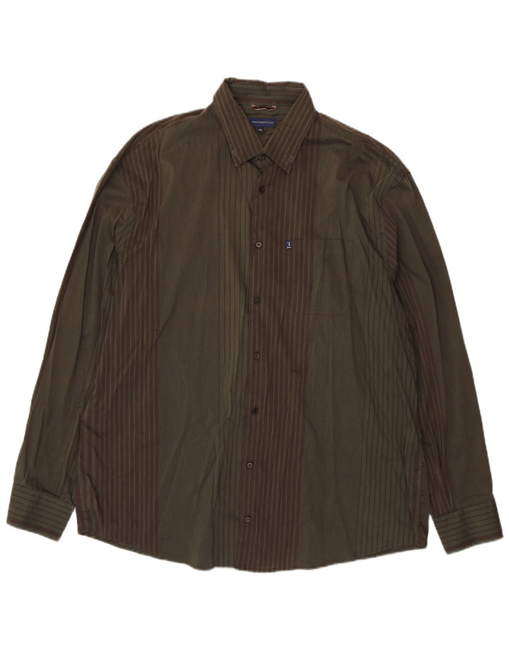 Ανδρικό πουκάμισο Trussardi Jeans 3XL Χακί ριγέ βαμβακερό