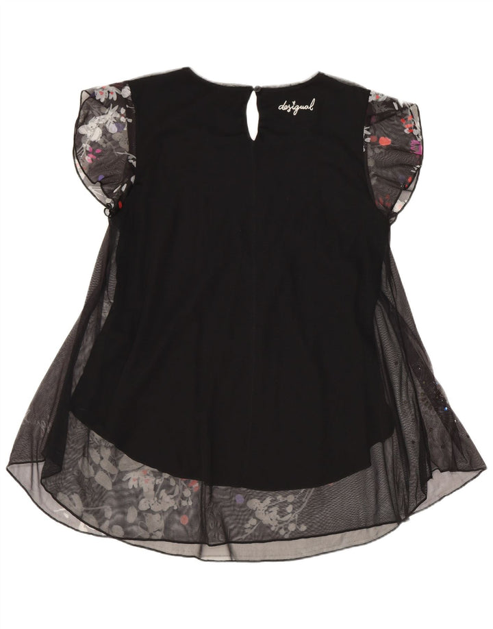 Desigual Γυναικεία Longline Μπλούζα Top UK 10 Small Black Floral Polyester