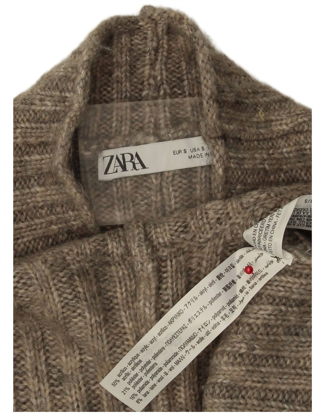 Zara γυναικείο πουλόβερ με λαιμόκοψη χελώνας UK 10 Small Grey Acrylic