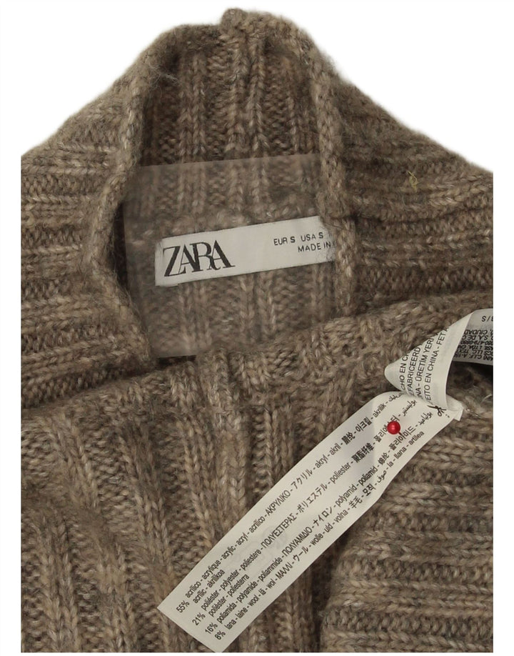 Zara γυναικείο πουλόβερ με λαιμόκοψη χελώνας UK 10 Small Grey Acrylic