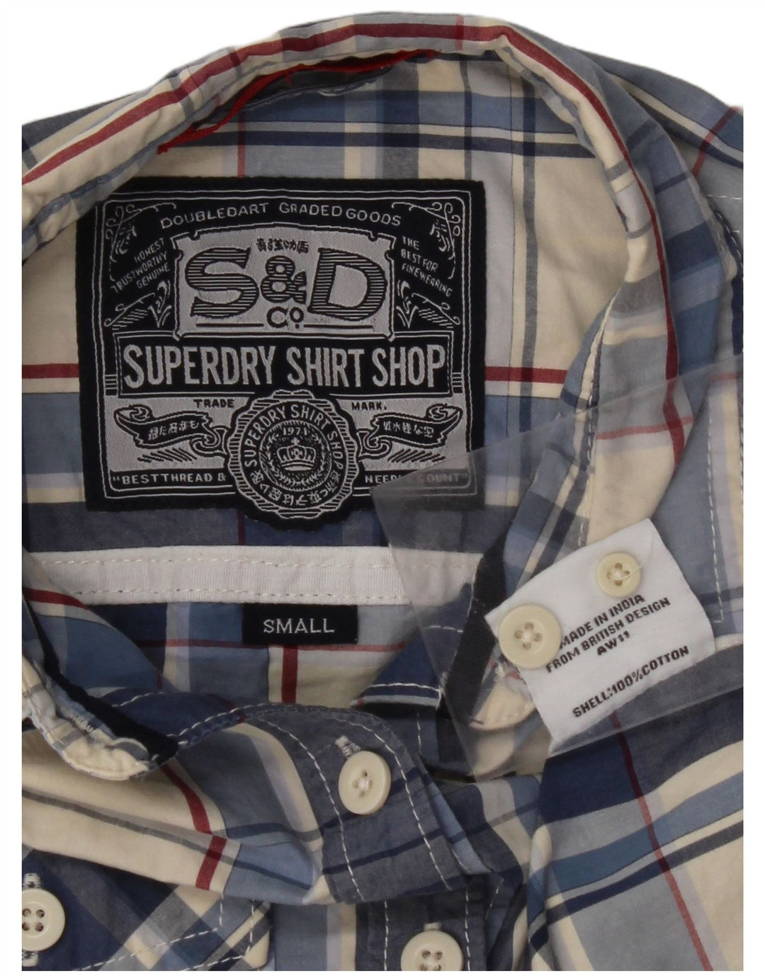 Γυναικείο πουκάμισο SUPERDRY UK 10 Small Blue Check Cotton