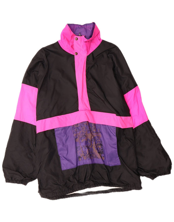 VINTAGE Ανδρικό μπουφάν Anorak με κουκούλα UK 38 Medium Black Colorblock Πολυαμίδιο