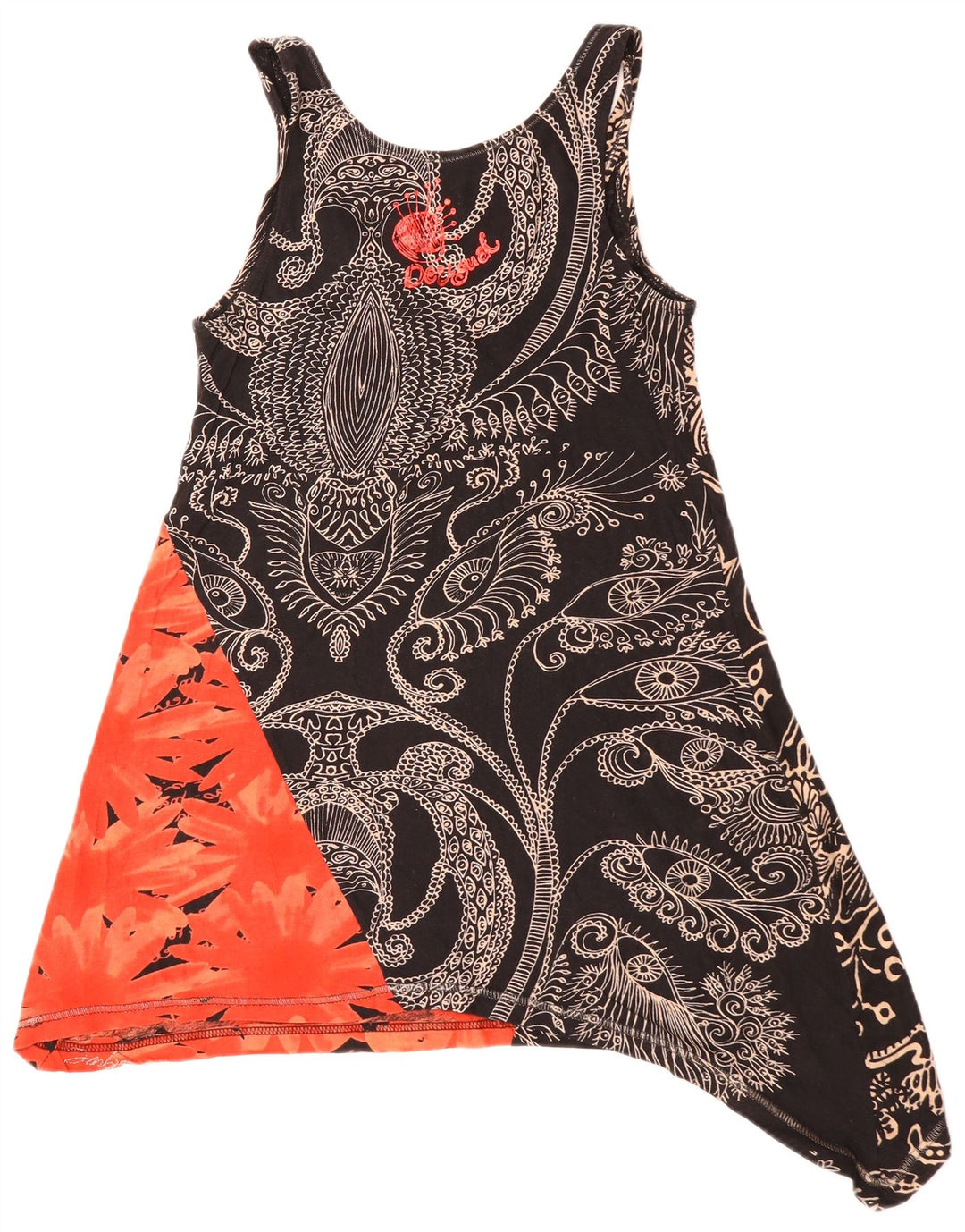 DESIGUAL Γυναικείο αμάνικο ασύμμετρο τοπ βρετανικό 10 μικρό μαύρο φλοράλ