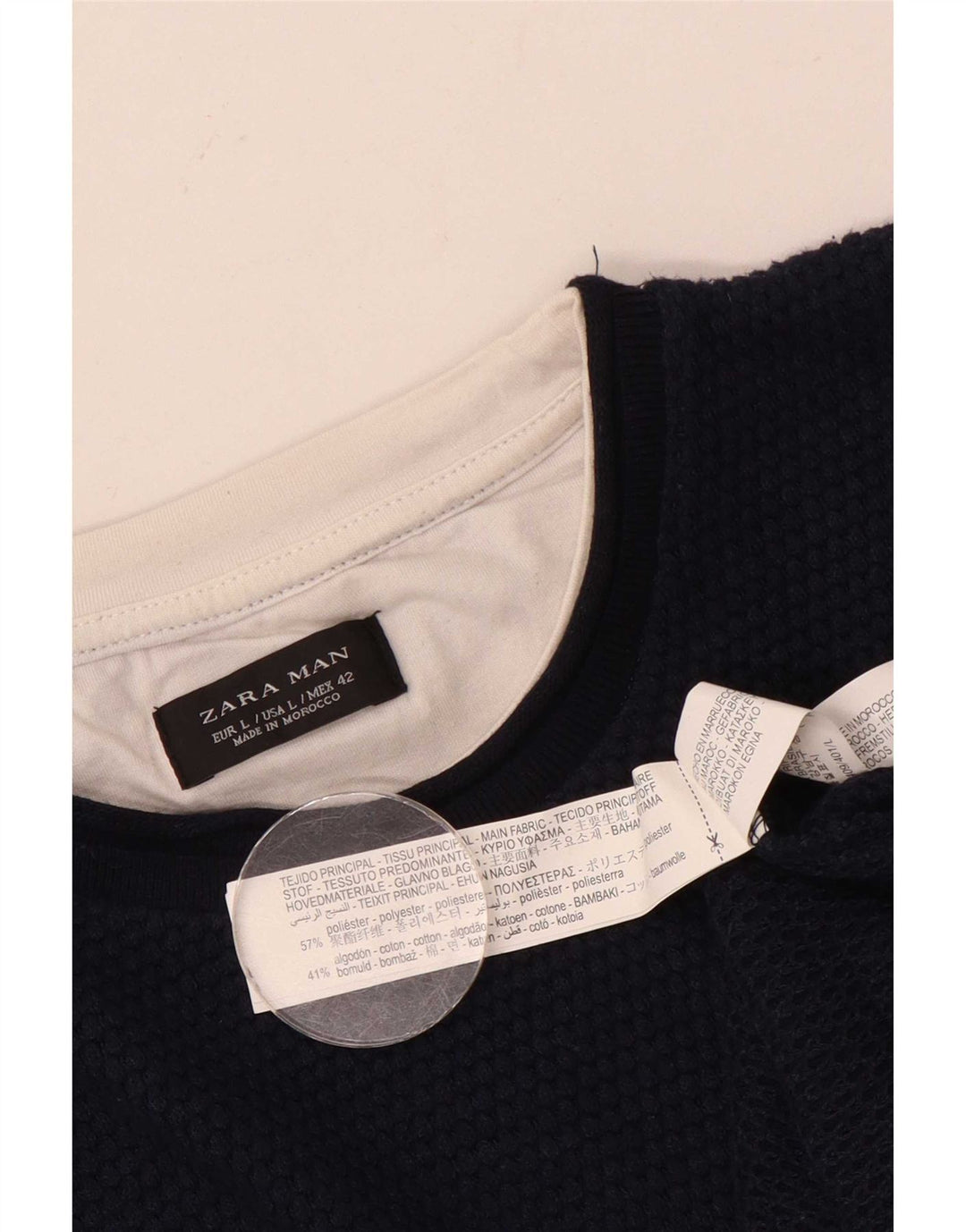 Zara Ανδρικό πουλόβερ με λαιμόκοψη μεγάλου μπλε ναυτικού πολυεστέρα