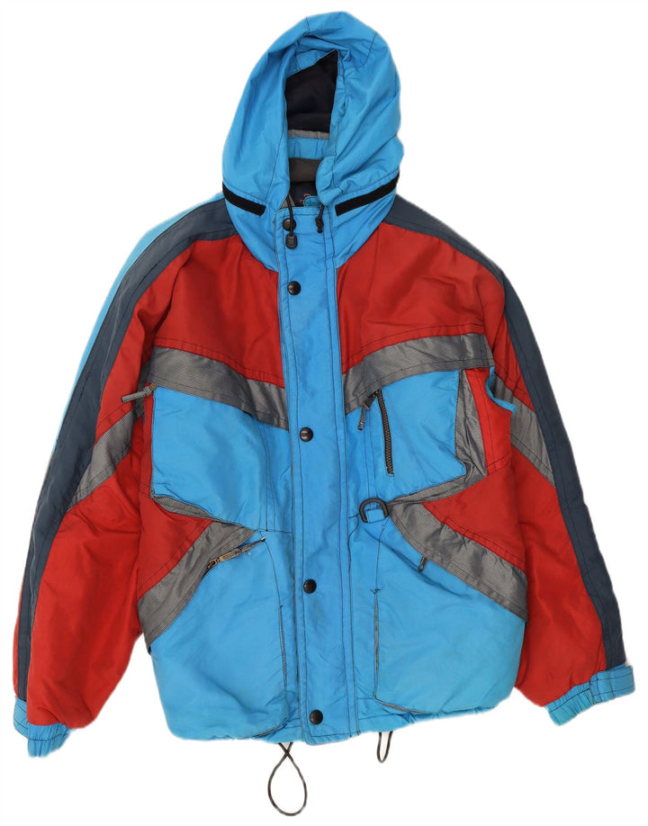 Vintage ανδρικό μπουφάν σκι με κουκούλα UK 38 Medium Blue Colorblock Πολυαμίδιο