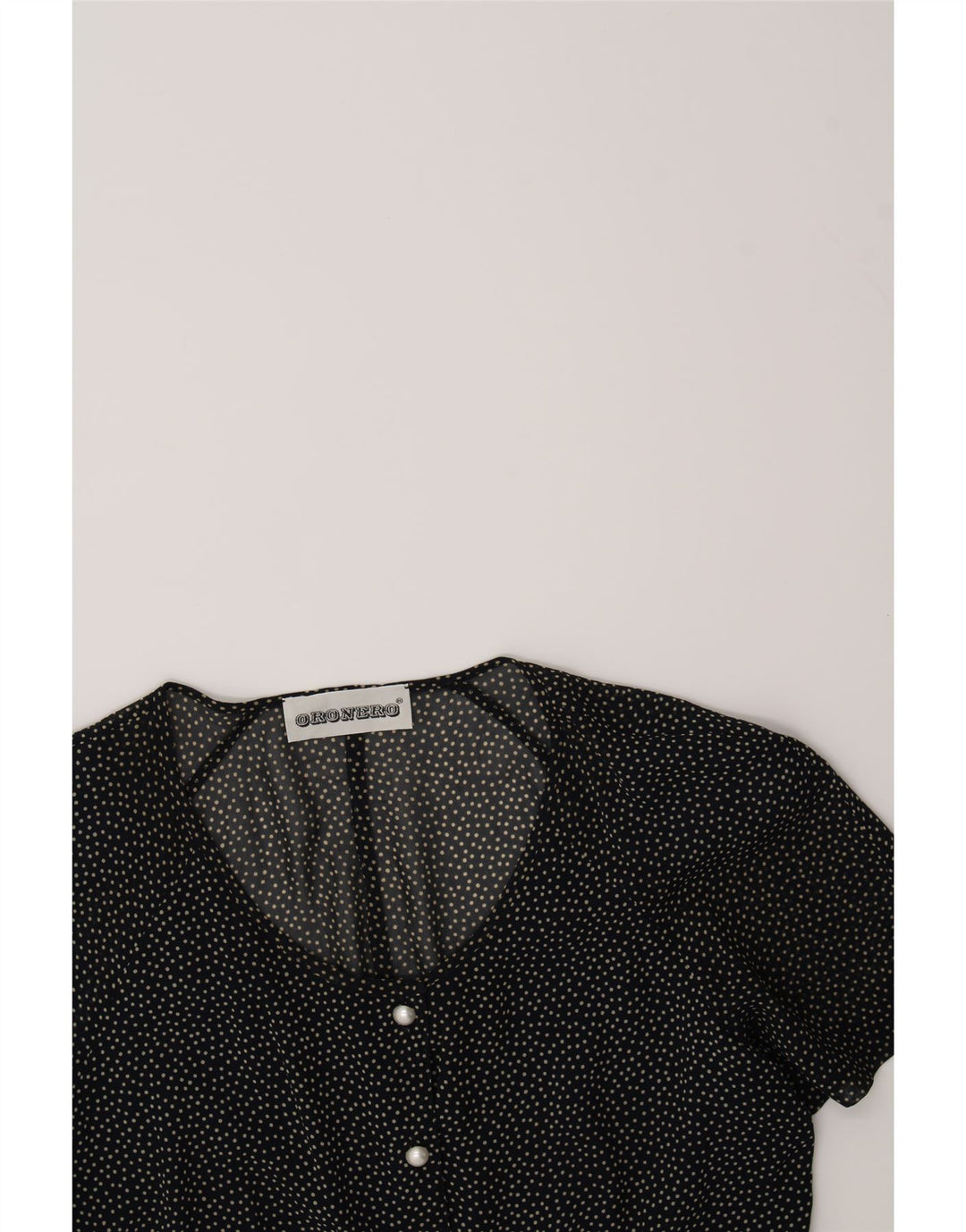 VINTAGE Womens Short Sleeve Shirt Blouse UK 14 Medium Black Spotted Vintage Vintage and Second-Hand Vintage from Messina Hembry 
