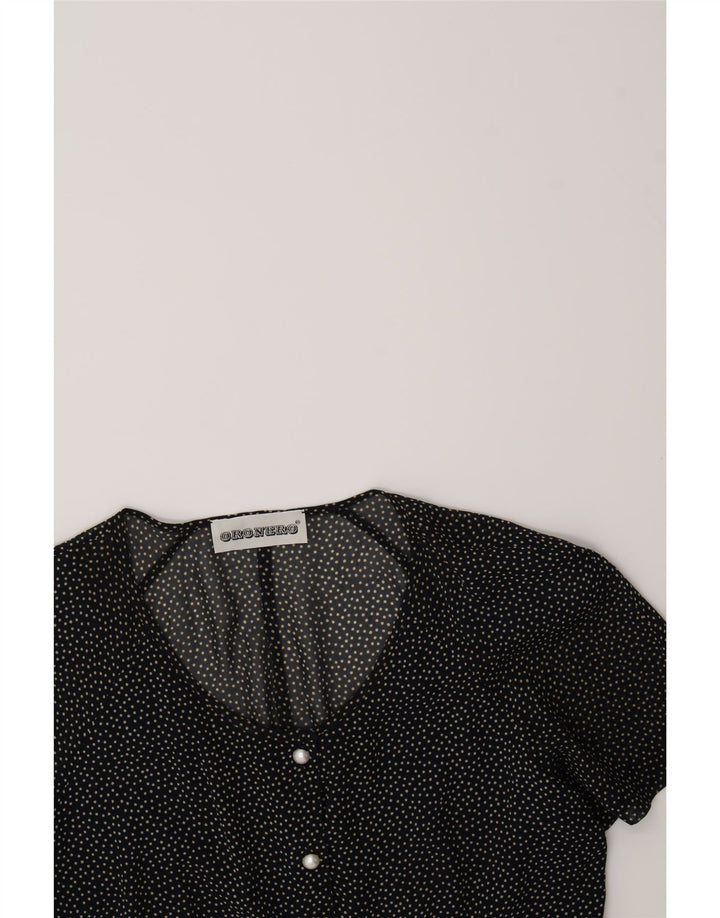 VINTAGE Womens Short Sleeve Shirt Blouse UK 14 Medium Black Spotted Vintage Vintage and Second-Hand Vintage from Messina Hembry 