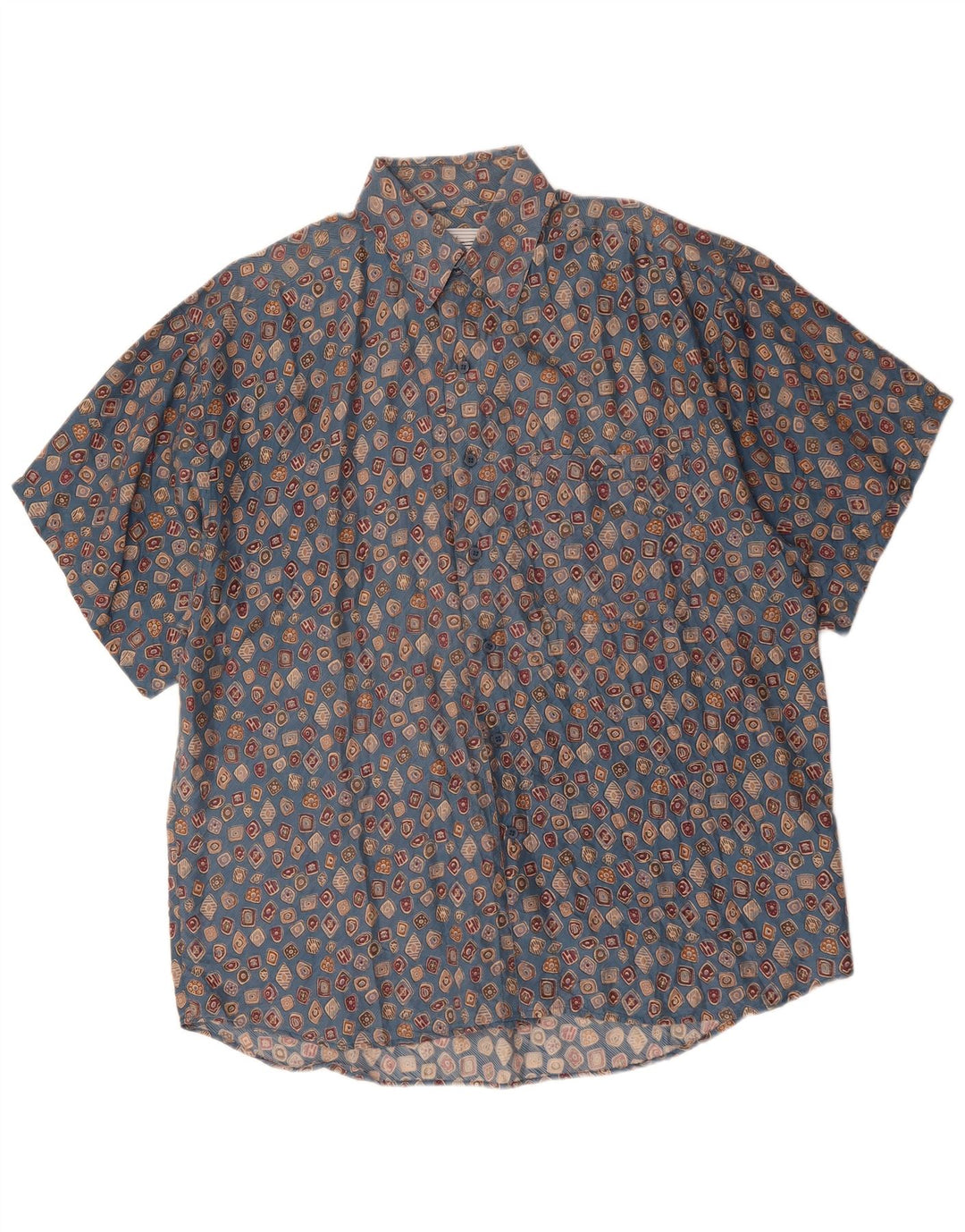 CARUSO Mens Short Sleeve Shirt Large Blue Geometric Silk