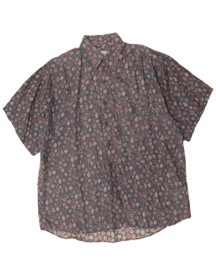 CARUSO Mens Short Sleeve Shirt Large Blue Geometric Silk