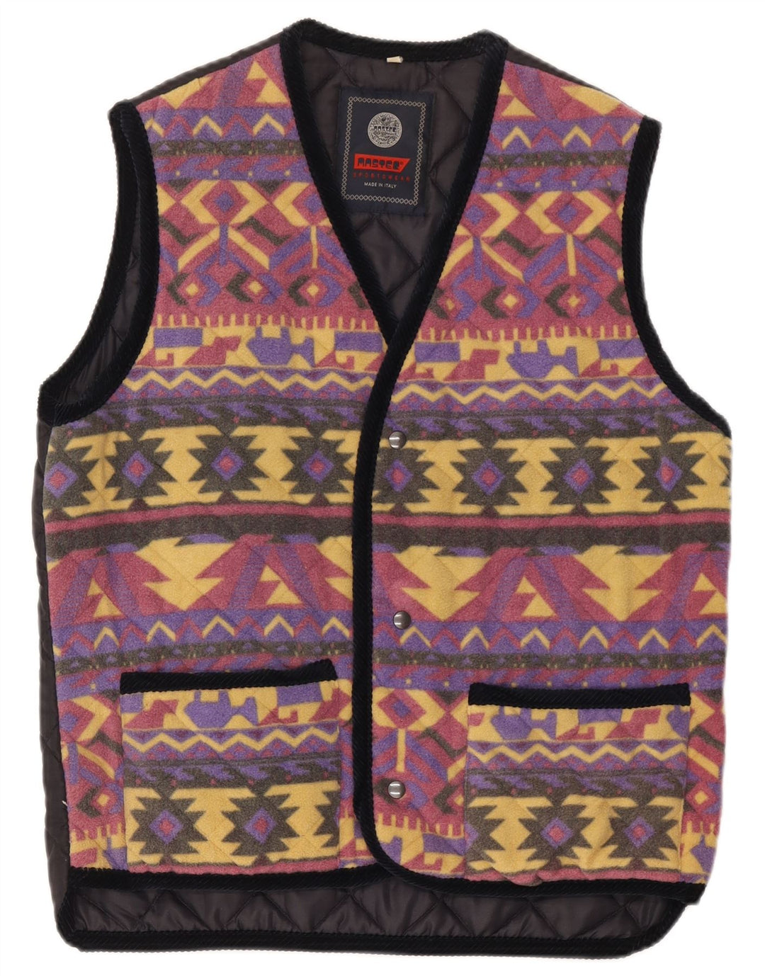 Master Mens Fleece Quilted Gilet UK 38 Medium Πολύχρωμο Γεωμετρικό