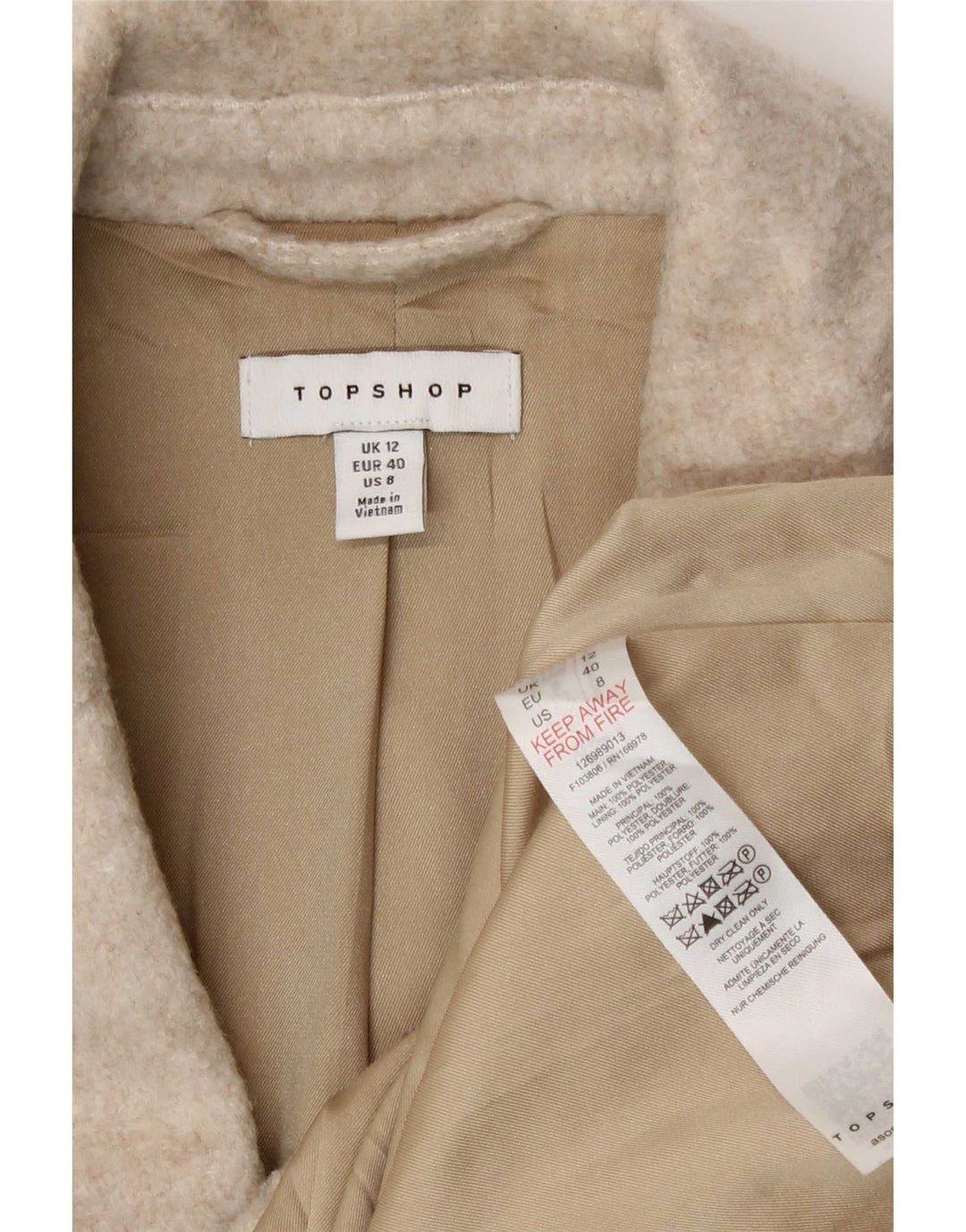 Topshop Γυναικείο σακάκι με 3 κουμπιά UK 12 Medium Beige Polyester
