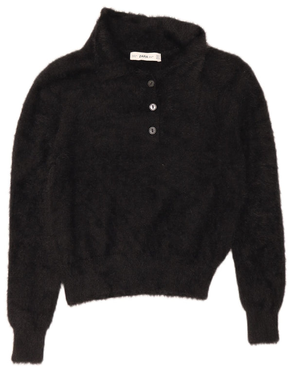 Zara γυναικείο πουλόβερ με λαιμόκοψη πόλο UK 10 Small μαύρο νάιλον
