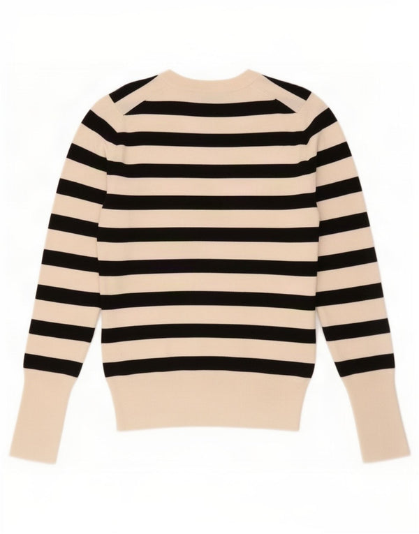 Zara γυναικείο πουλόβερ με λαιμόκοψη UK 8 Small Off White ριγέ βισκόζη