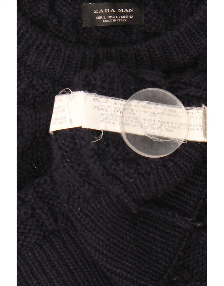 Ανδρικό πουλόβερ Zara Boat Neck Jumper Μεγάλο Μαλλί Navy Blue