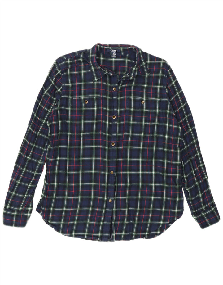 Chaps Γυναικείο φανελένιο πουκάμισο UK 16 Large Navy Blue Check Cotton