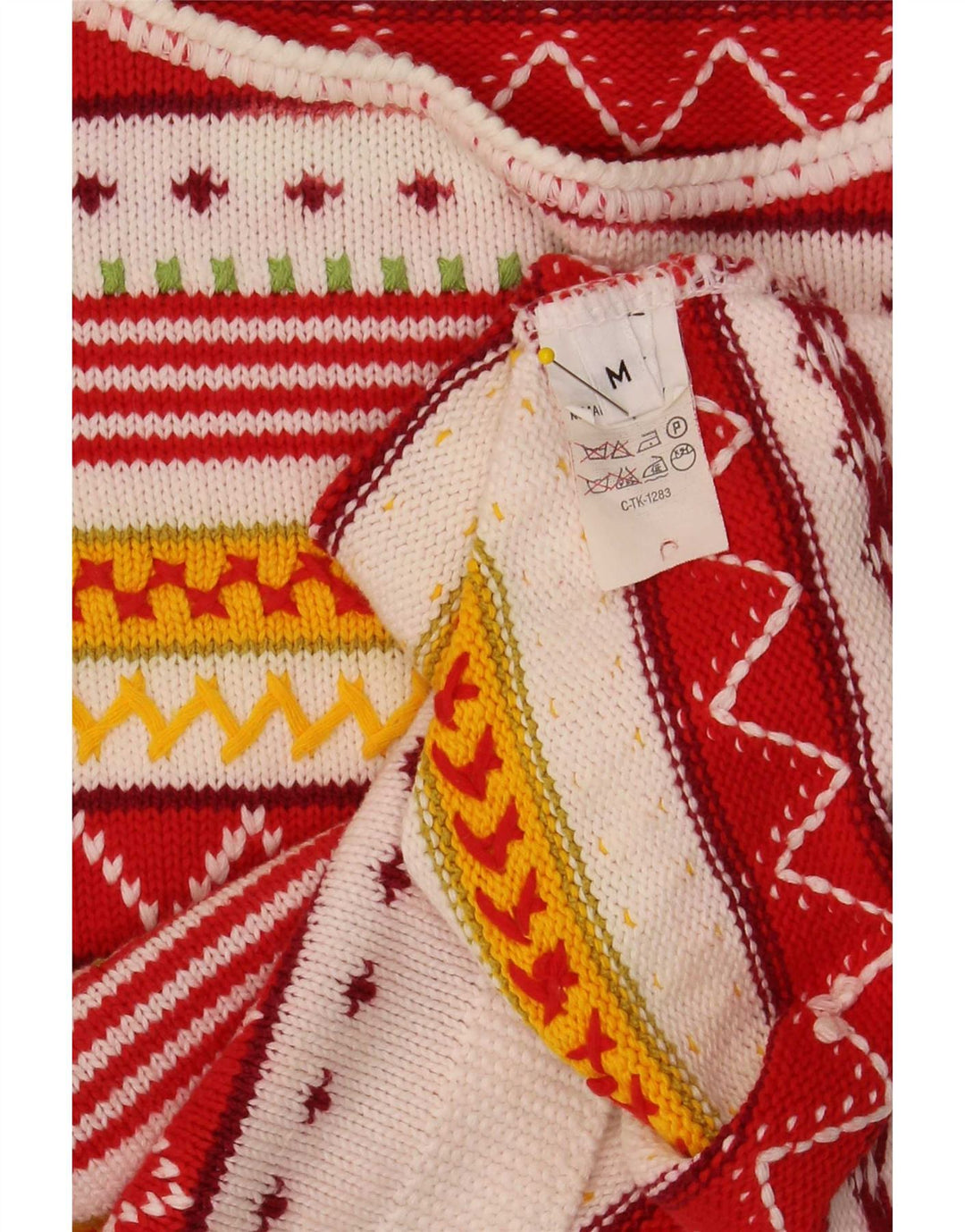 Vintage γυναικείο πουλόβερ με λαιμόκαυμα UK 12 Medium πολύχρωμο