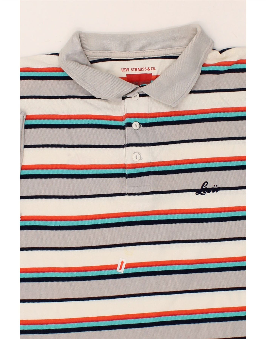 LEVI'S Mens Polo Shirt Medium Grey Striped Cotton Vintage Levi's and Second-Hand Levi's from Messina Hembry 