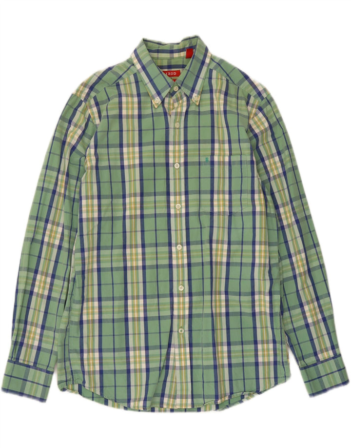IZOD Mens Slim Fit Shirt Medium Green Check Cotton Vintage Izod and Second-Hand Izod from Messina Hembry 