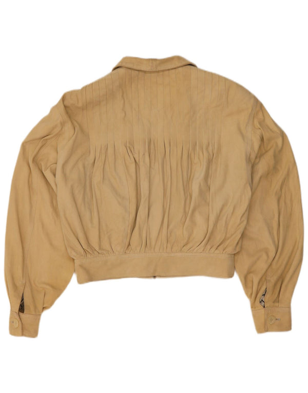 Lamatta Γυναικείο υπερμεγέθη Crop Suede Bomber Jacket UK 16 Large Beige Leather