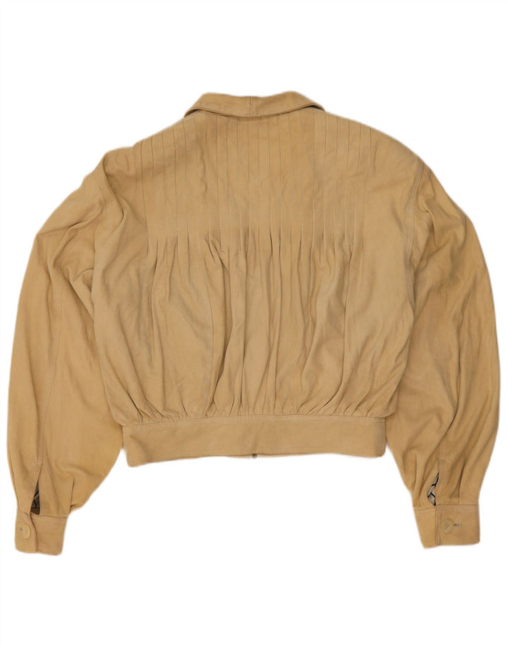 Lamatta Γυναικείο υπερμεγέθη Crop Suede Bomber Jacket UK 16 Large Beige Leather