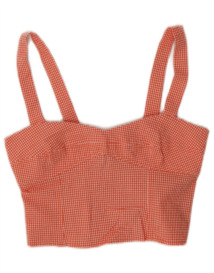 Zara Γυναικείο Αμάνικο Crop Top UK 8 Small Red Gingham Cotton